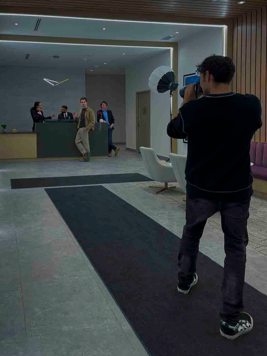 Camera and studio lighting setup for photography services