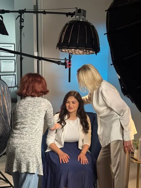 K&F Video Production team preparing a client for an on-camera interview in Toronto