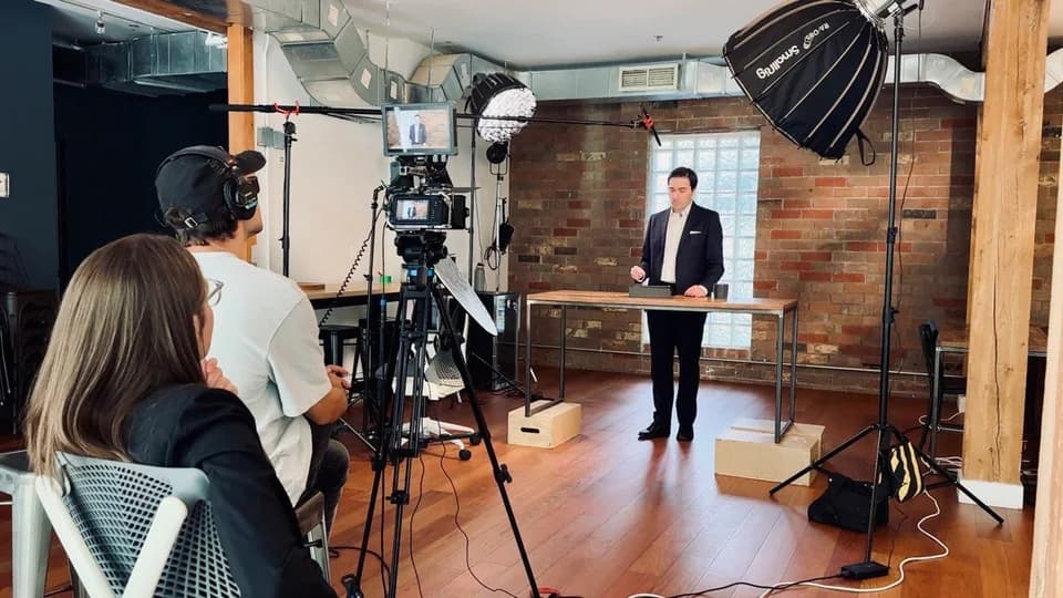 K&F Video Production filming an executive video in a Toronto studio